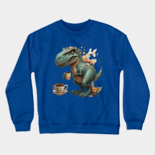 cute trex dinosaur drinking a coffee cute dino coffee time gift ideas ,dinosaur coffee tees gifts Crewneck Sweatshirt